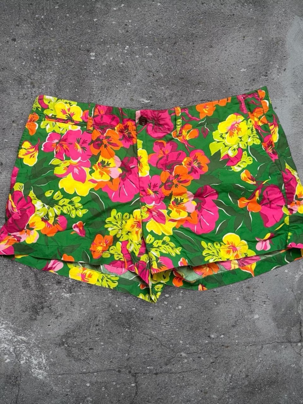Ralph Lauren Sport Size 6 Tropical Floral Cotton Shorts Green Pink Hawaiian